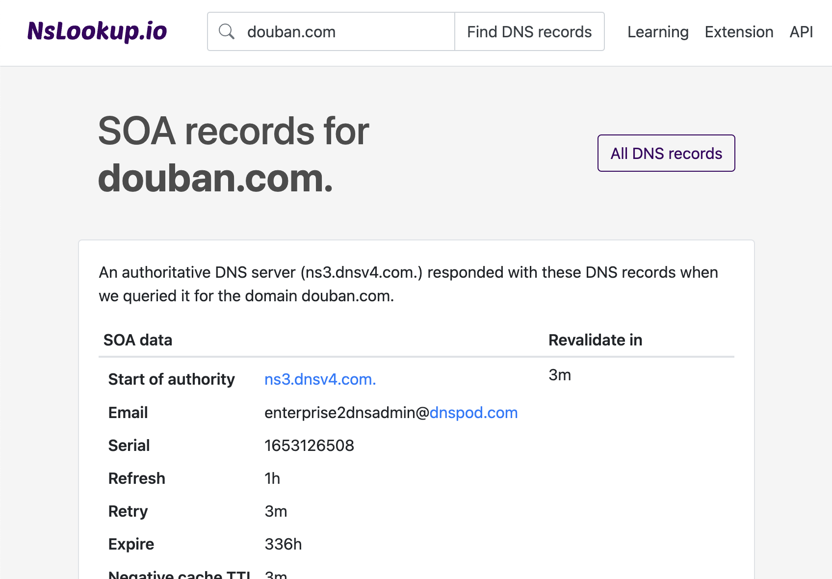 Example DNS SOA records
